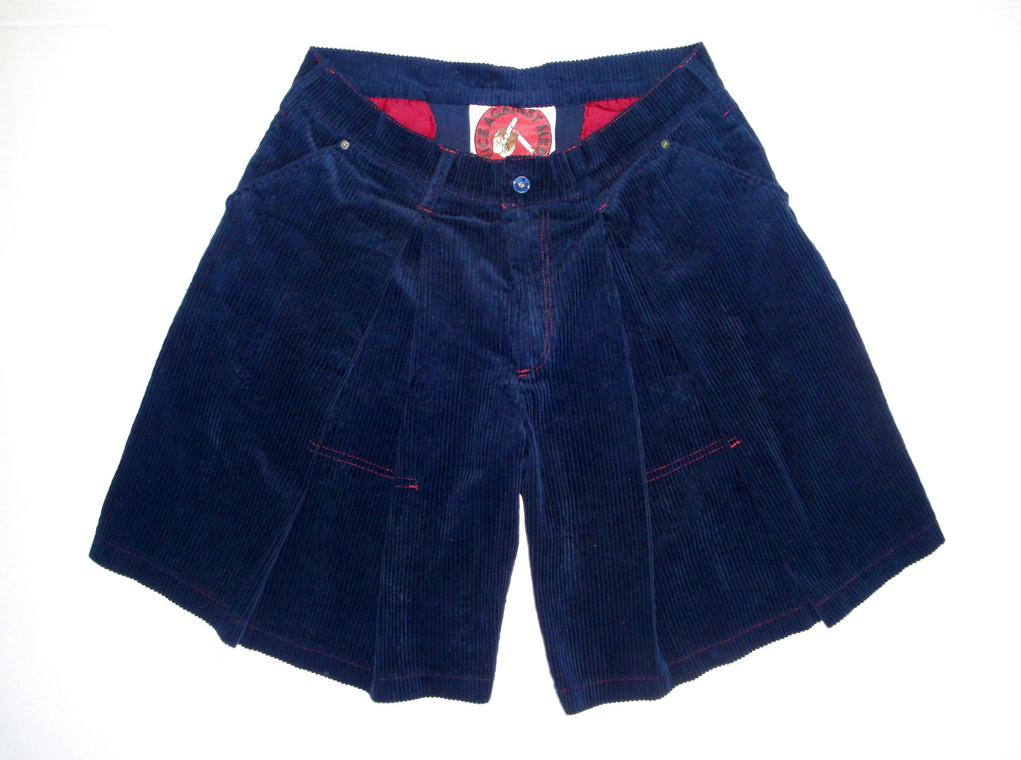 Navy A-Line Pleated Cord Short