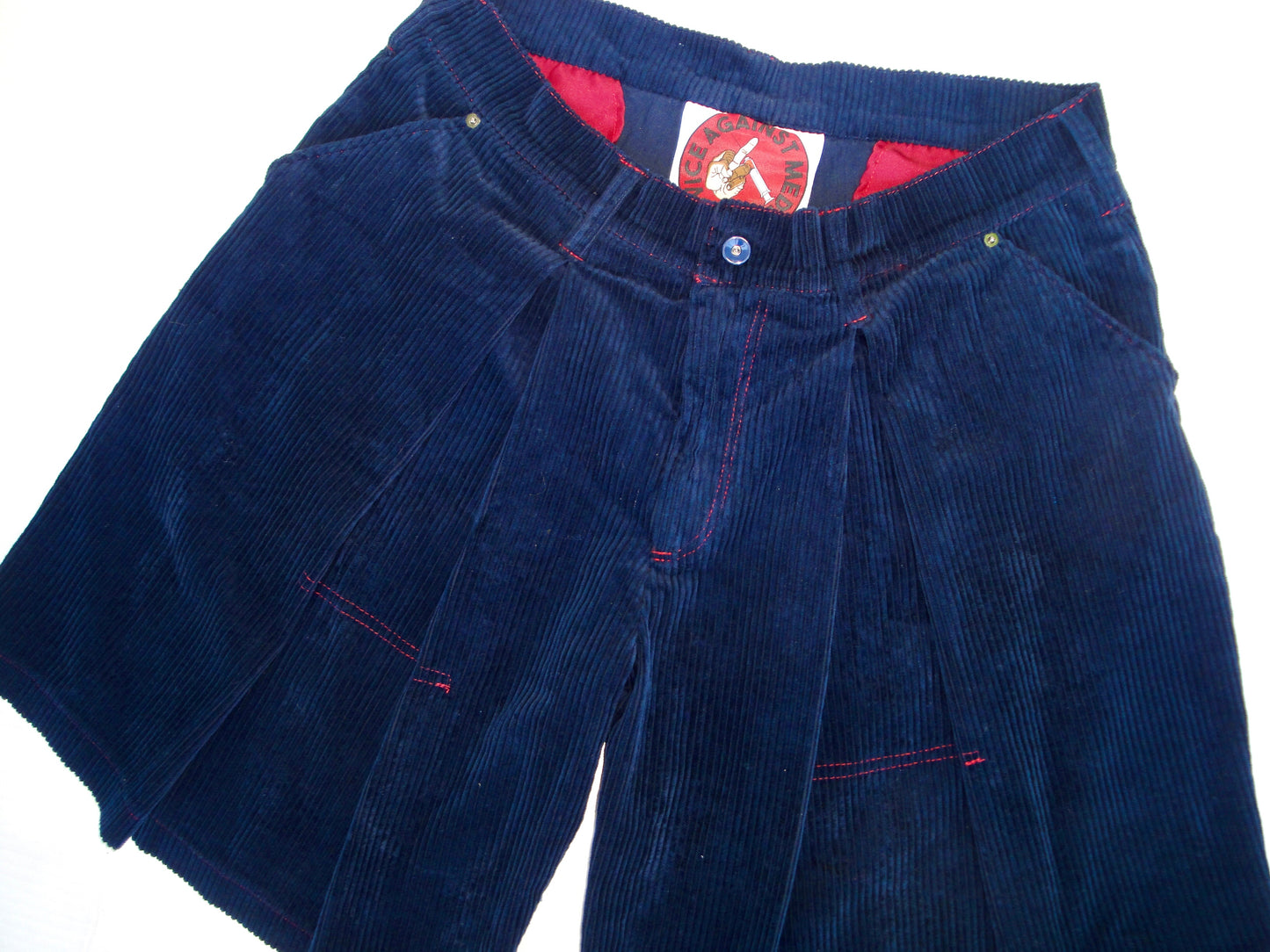 Navy A-Line Pleated Cord Short