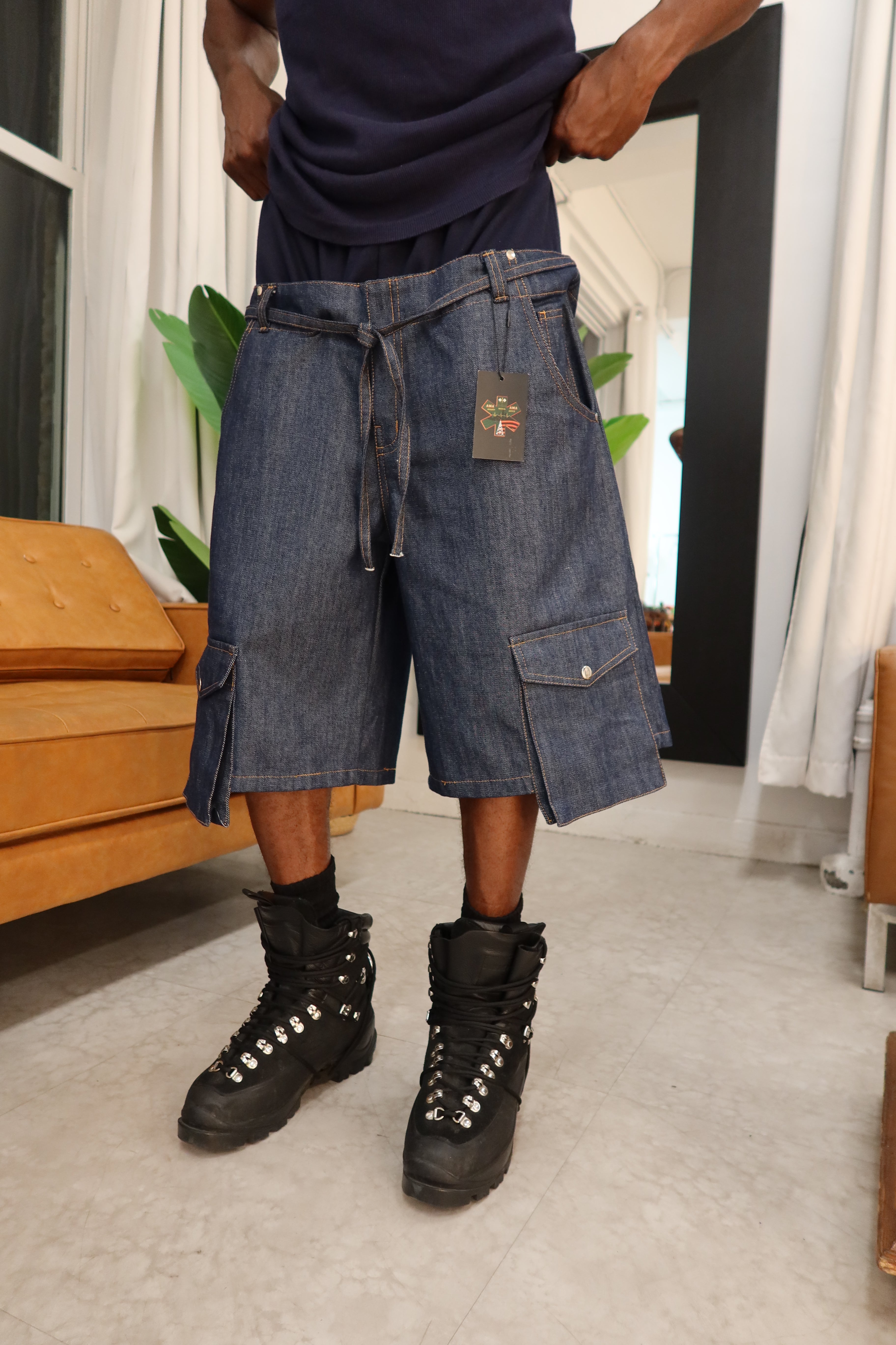 AMA Siamese Double Cargo Short Denim