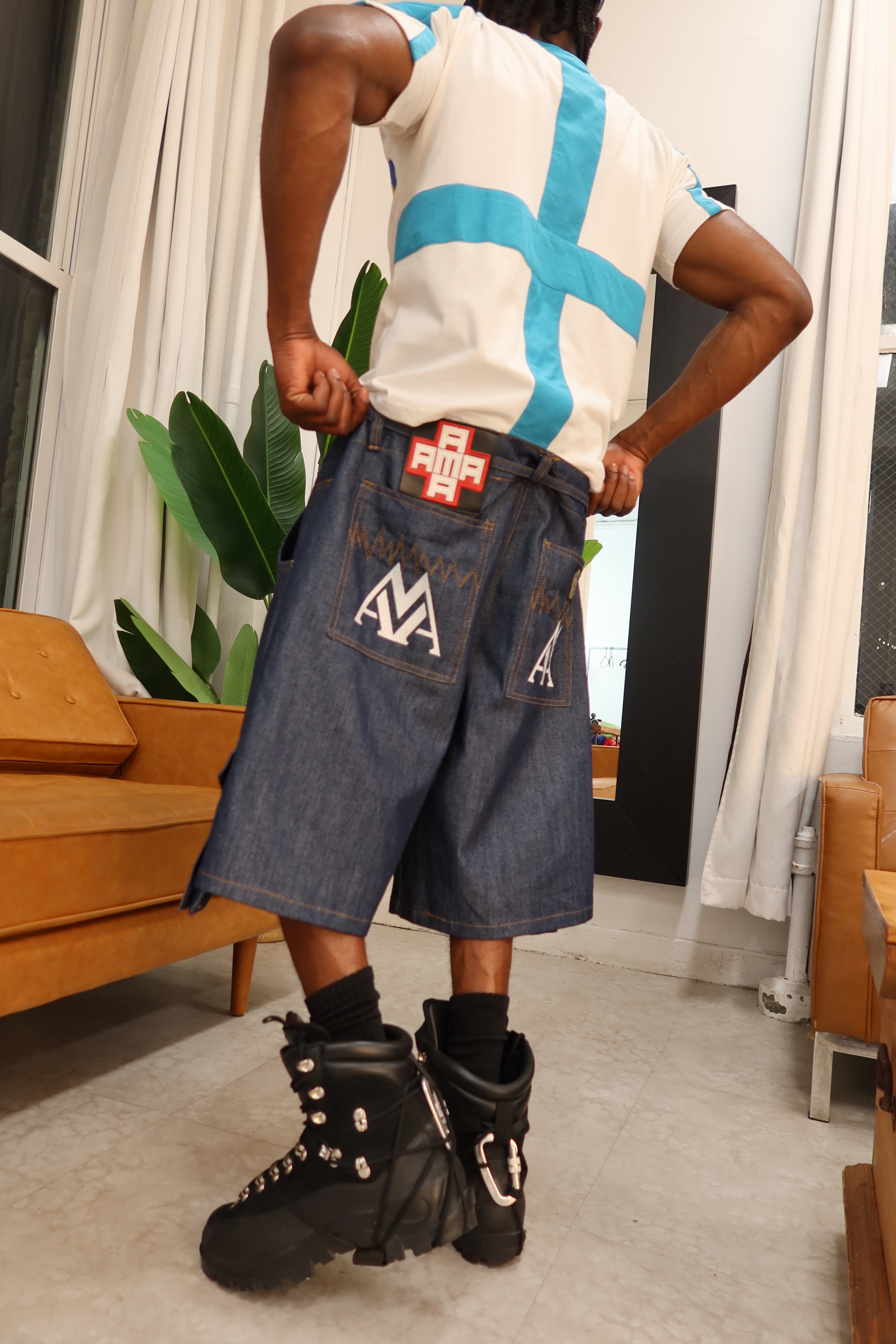 AMA Siamese Double Cargo Short Denim