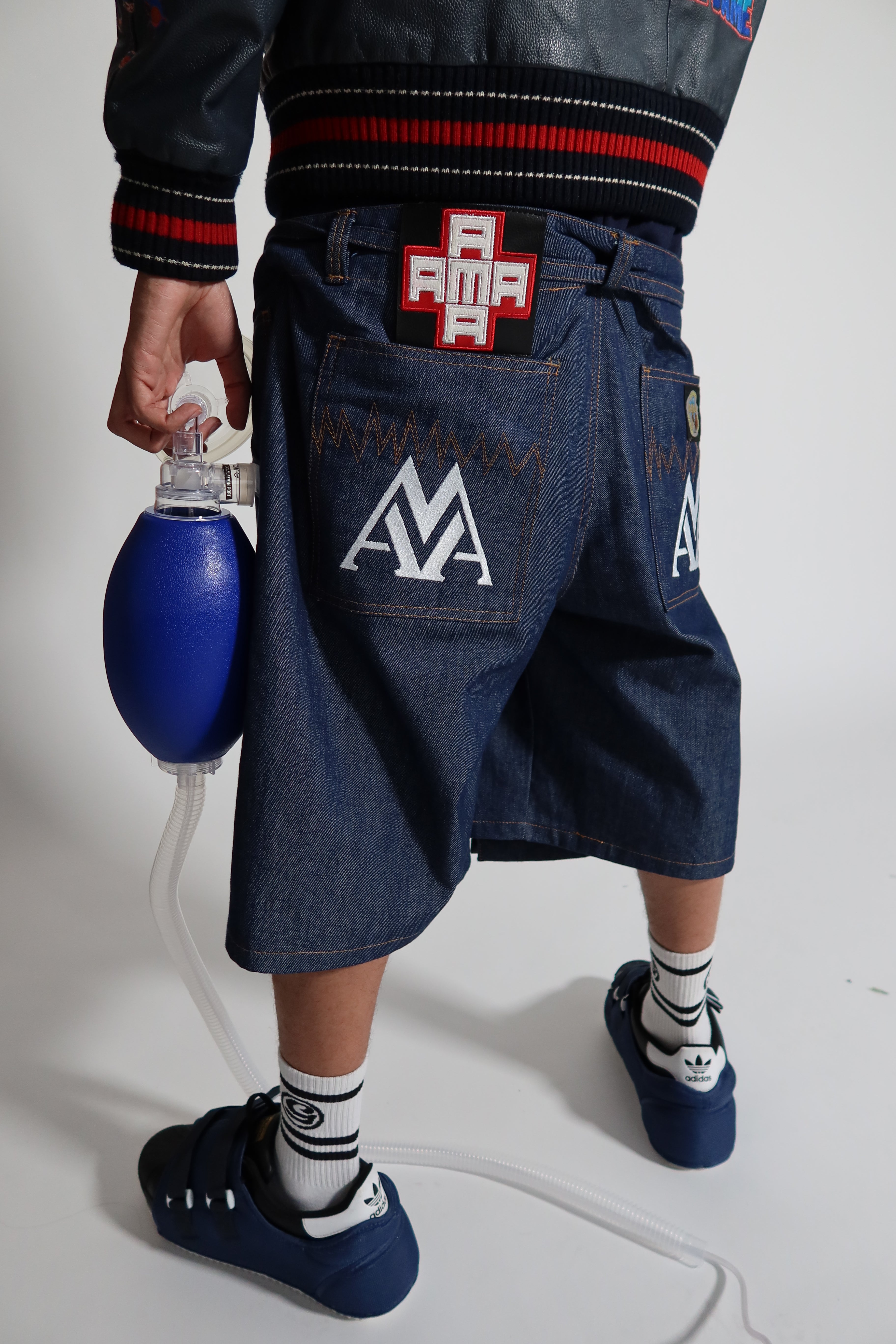 AMA Siamese Double Cargo Short Denim