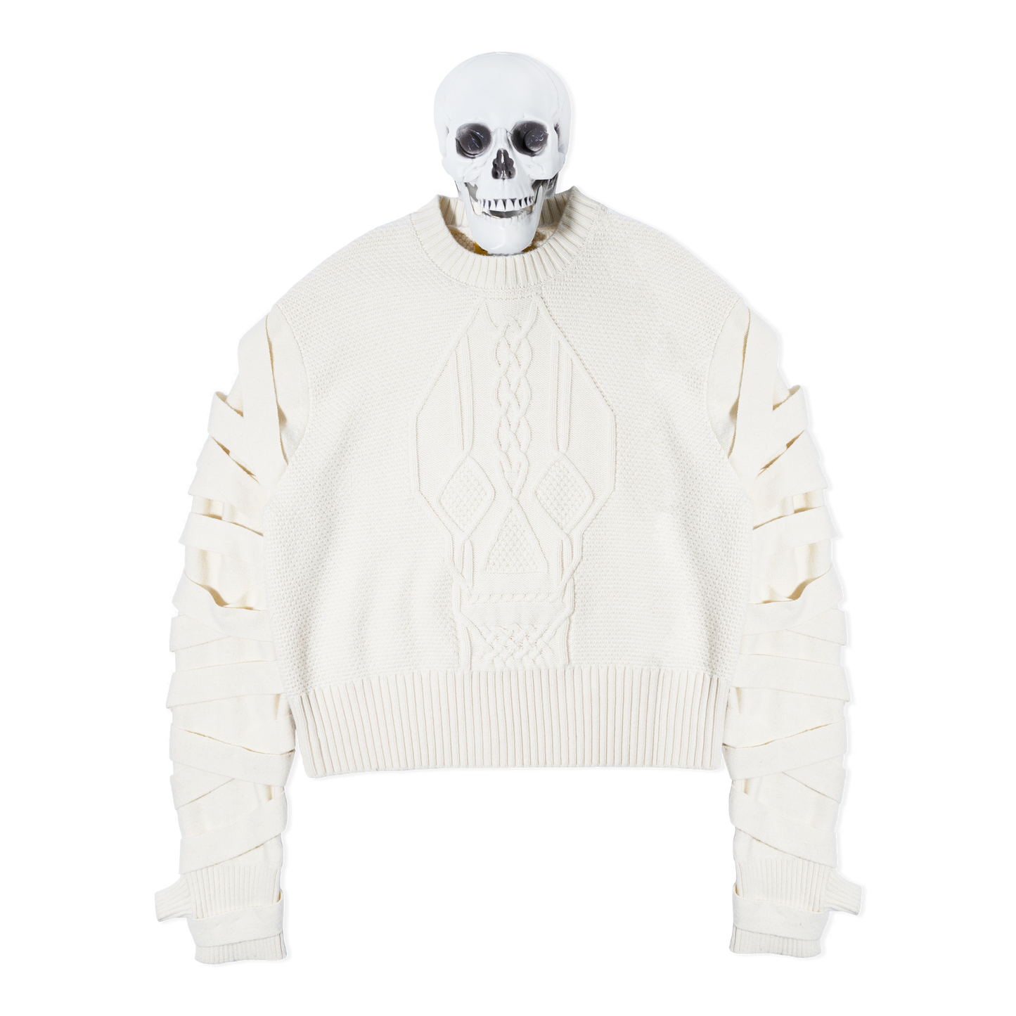 AMA Skeletal Bondage Cable Knit Sweater Cream