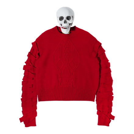 Skeletal Bondage Cable Knit Sweater Red