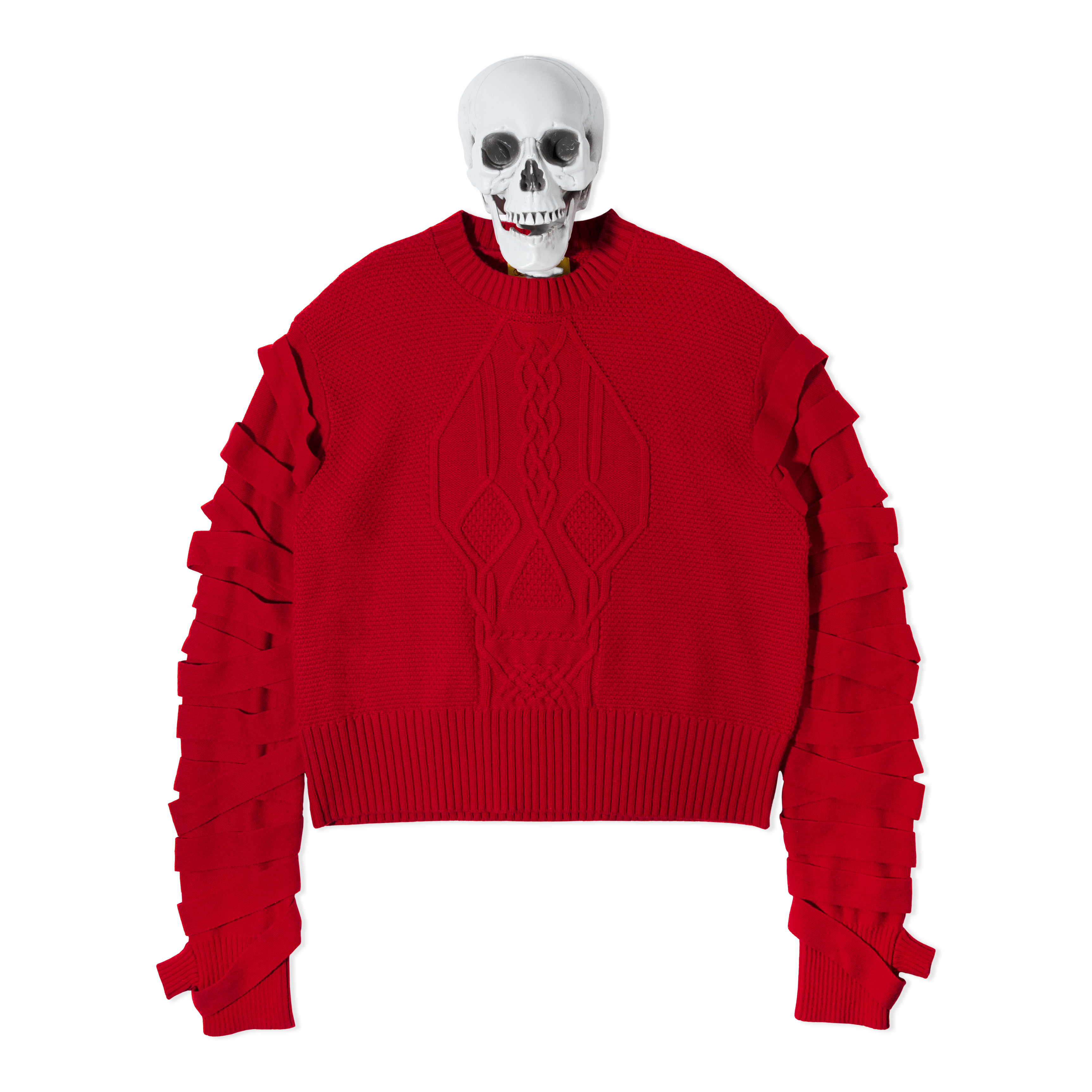 Skeletal Bondage Cable Knit Sweater Red